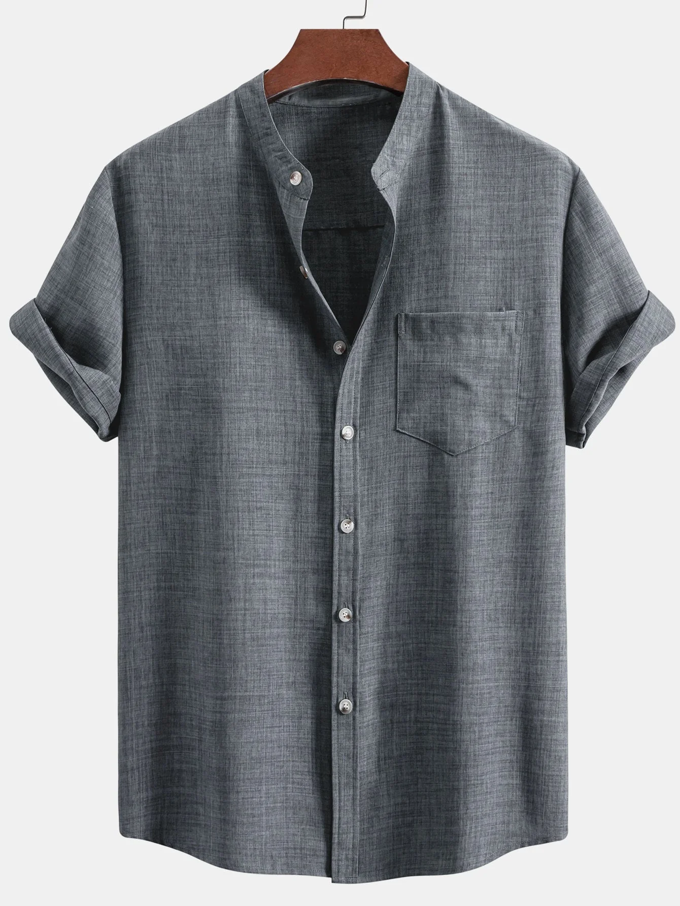 Adham® | Short Sleeve Stand Collar Shirt & Straight Leg Linen Pants - Image 10