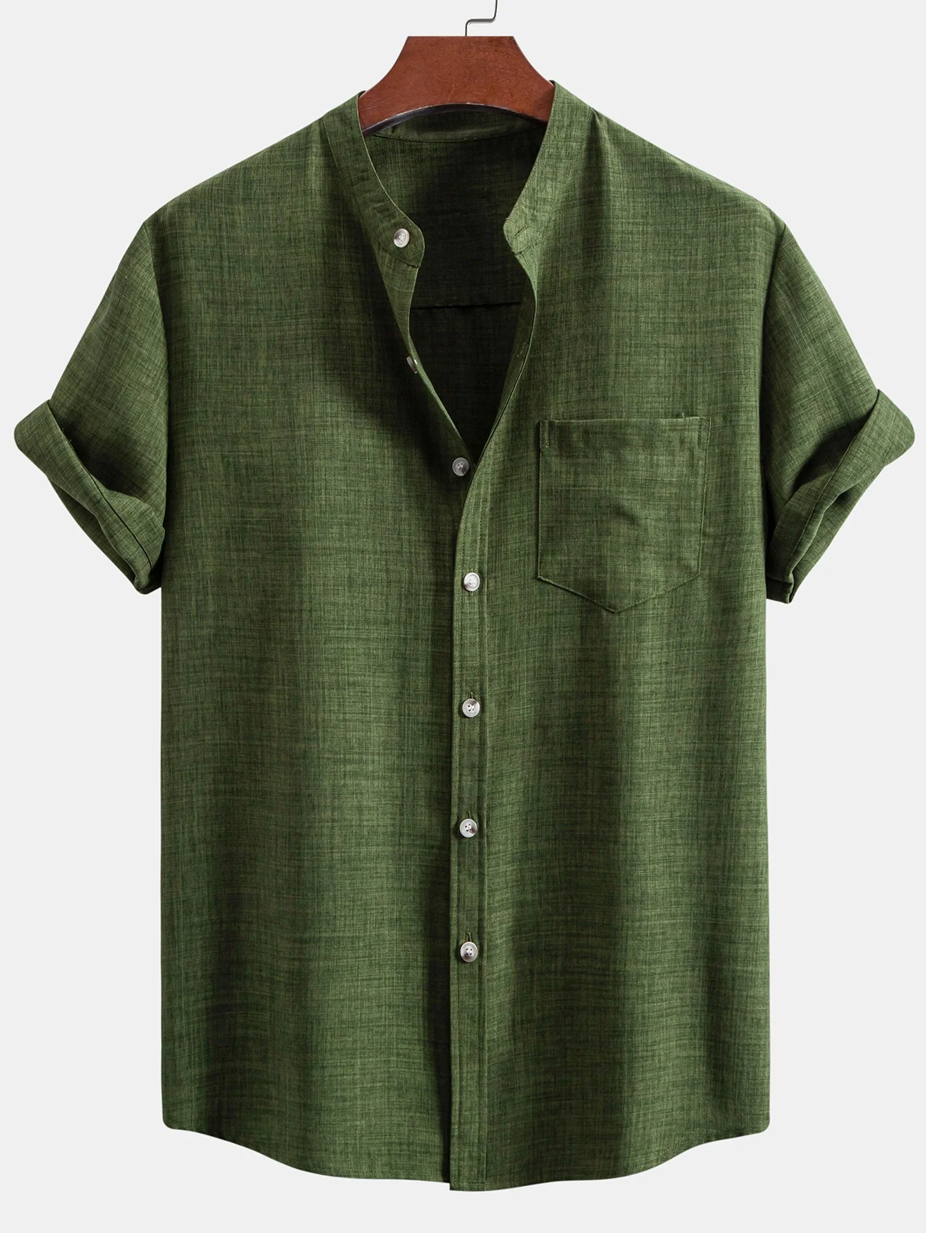 Adham® | Short Sleeve Stand Collar Shirt & Straight Leg Linen Pants - Image 8