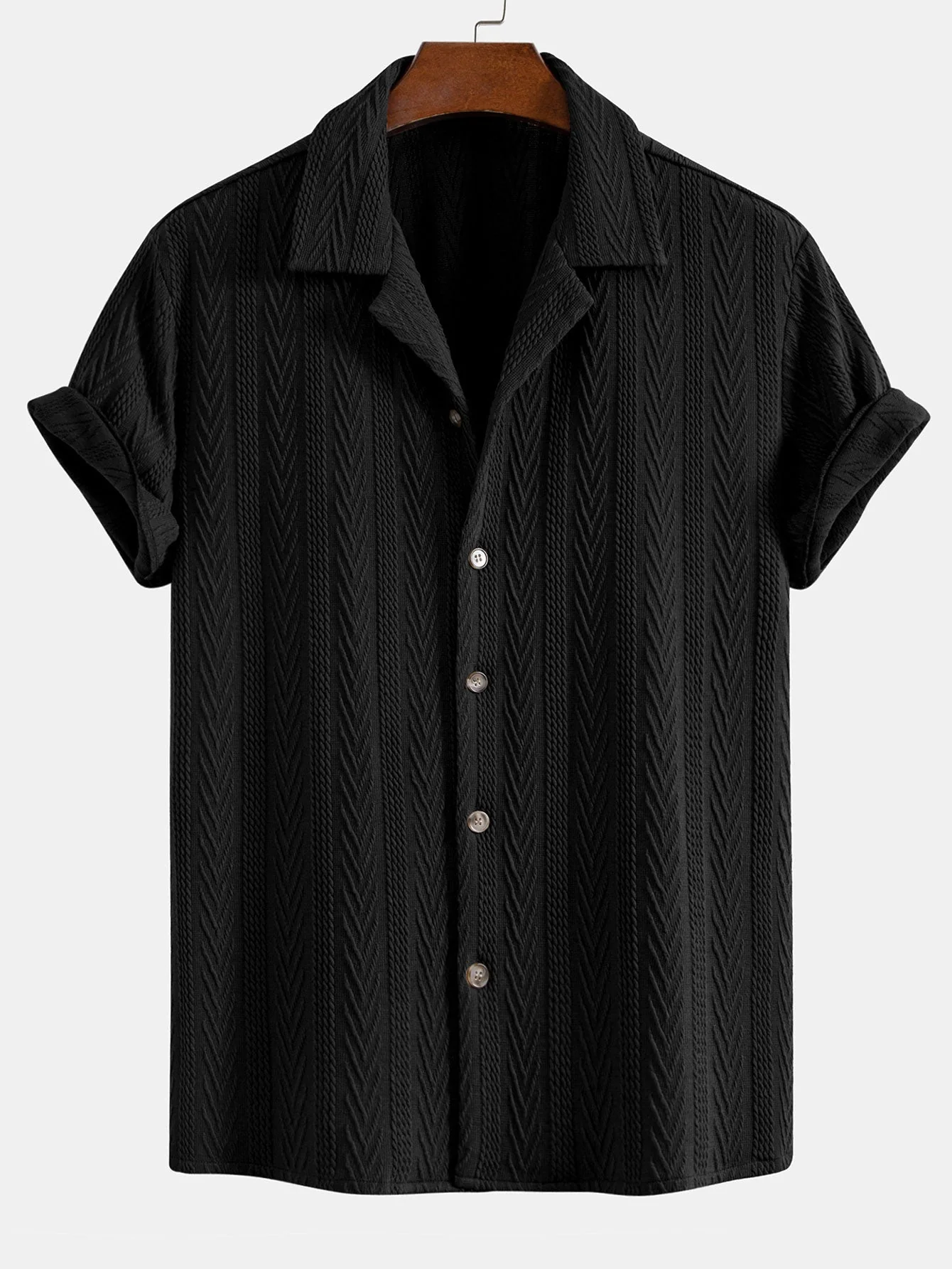 Benito® | Texture Jacquard Cuban Shirt & Wrinkle Textured Straight Leg Pants - Image 8