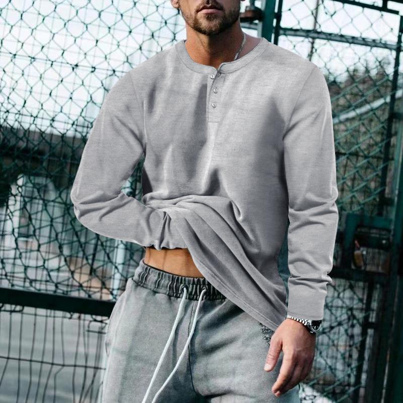 Men's Vine Solid Henley Collar Long Sleeve T-Shirt - Image 7