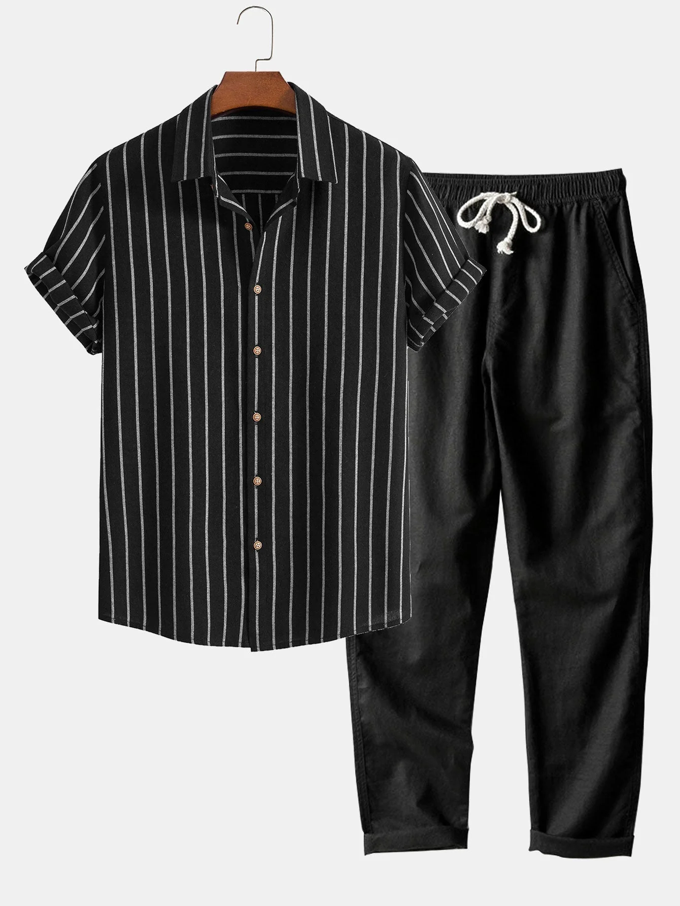 Omar® | Cotton Blend Striped Button Up Shirt & Straight Leg Linen Pants - Image 3