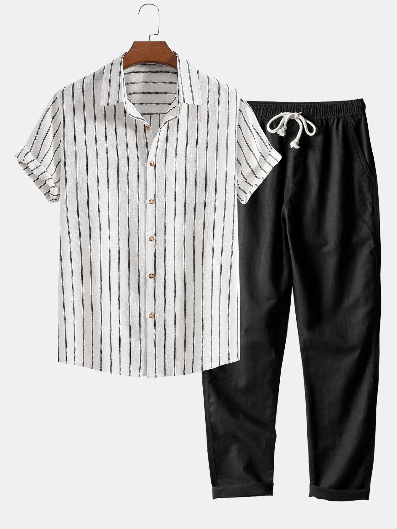 Omar® | Cotton Blend Striped Button Up Shirt & Straight Leg Linen Pants - Image 4